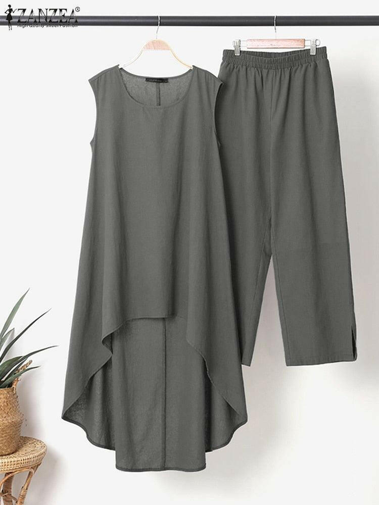 Casual Sleeveless Asymmetrical 2PCS Pant Set 