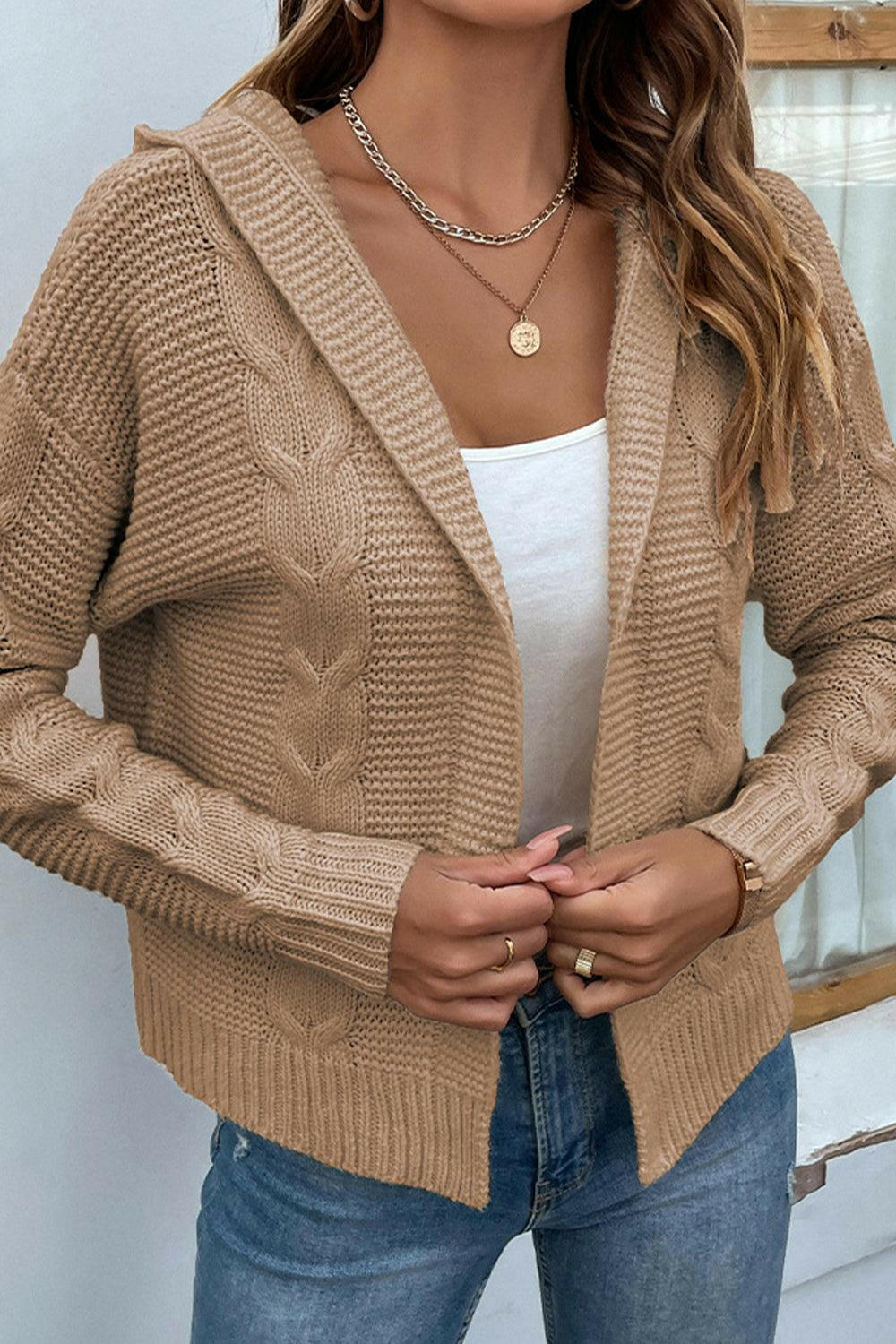 Cable-Knit Dropped Shoulder Hooded Cardigan | On sale | 65%