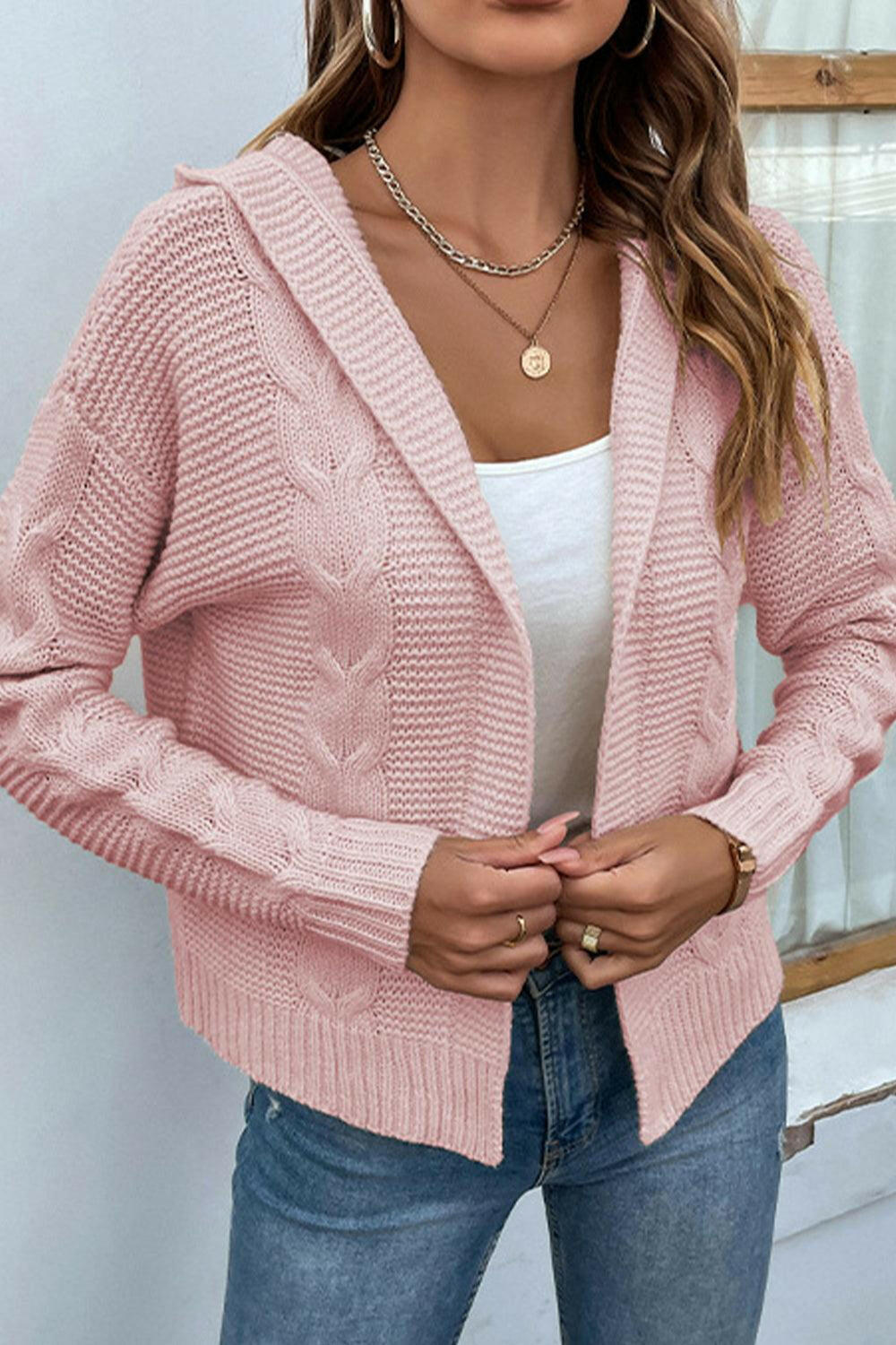 Cable-Knit Dropped Shoulder Hooded Cardigan | On sale | 65%