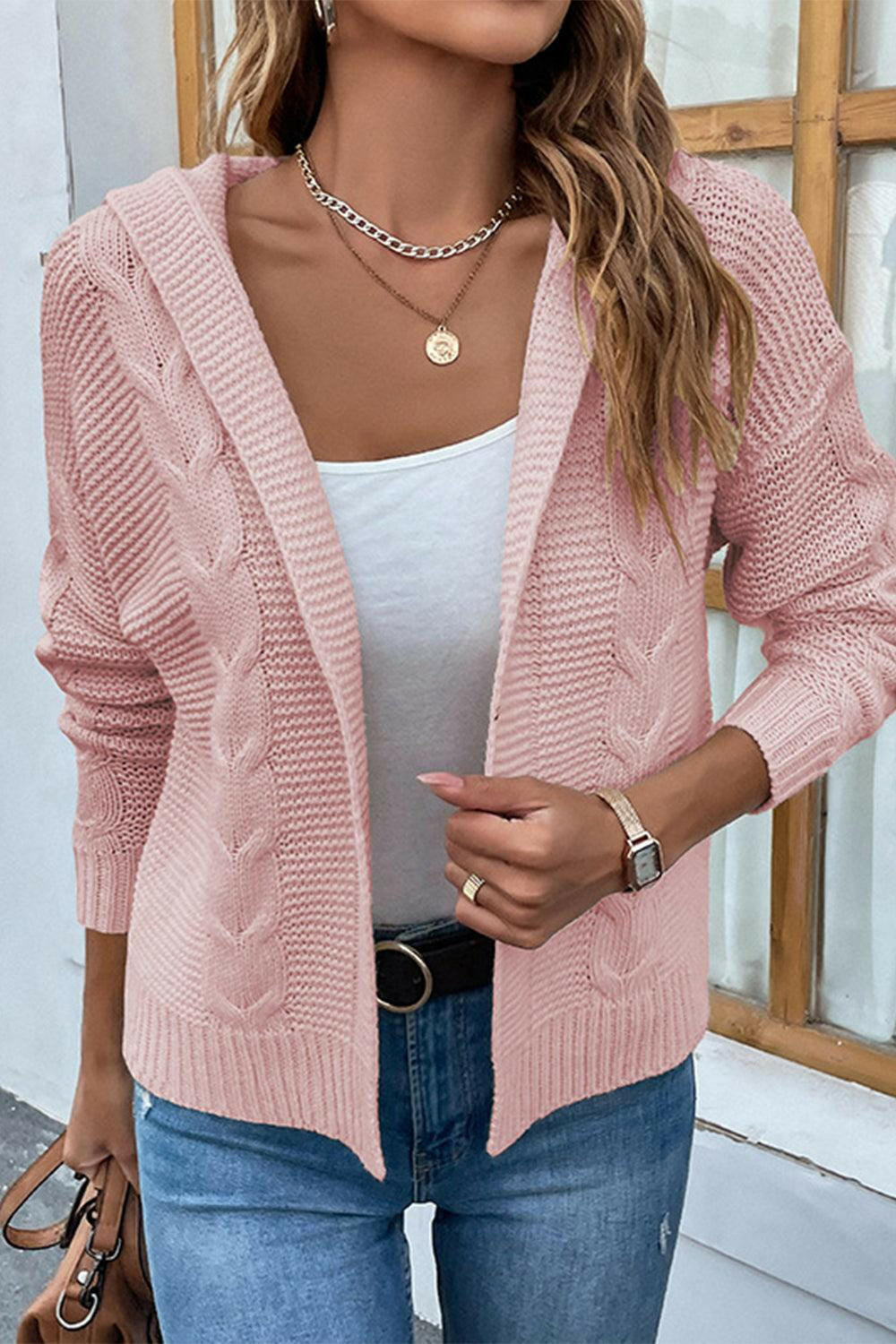 Cable-Knit Dropped Shoulder Hooded Cardigan | On sale | 65%