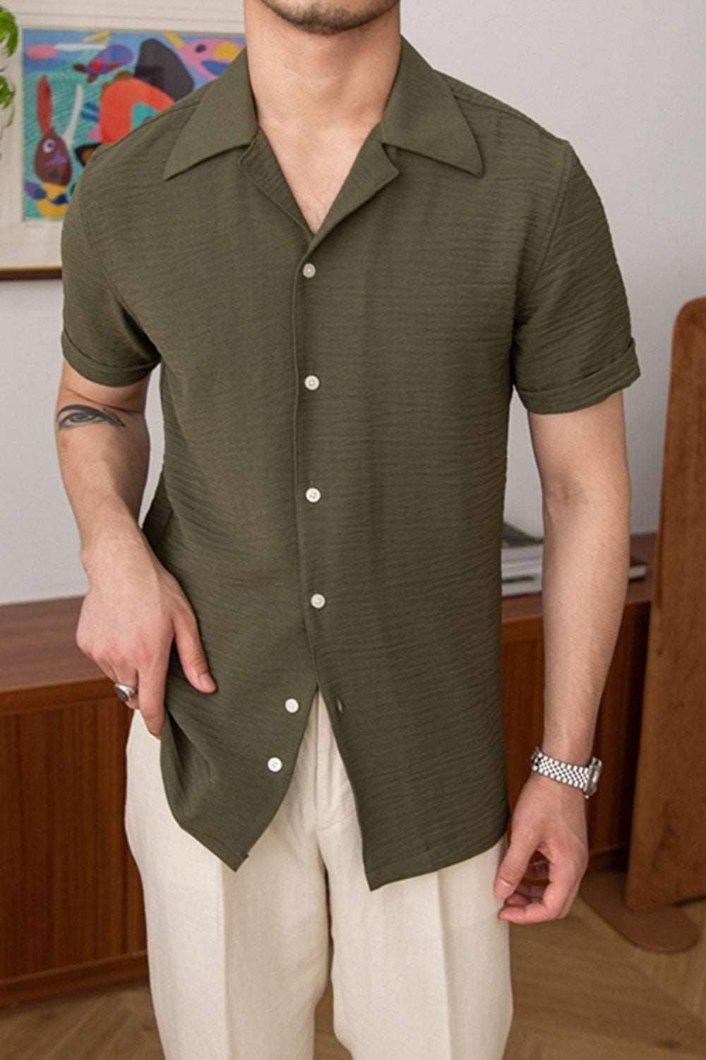 Short Sleeve Lapel Collar Shirt 