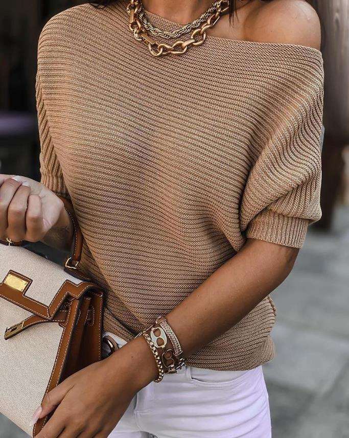 Casual Round Neck Rib-Knit Sweater 