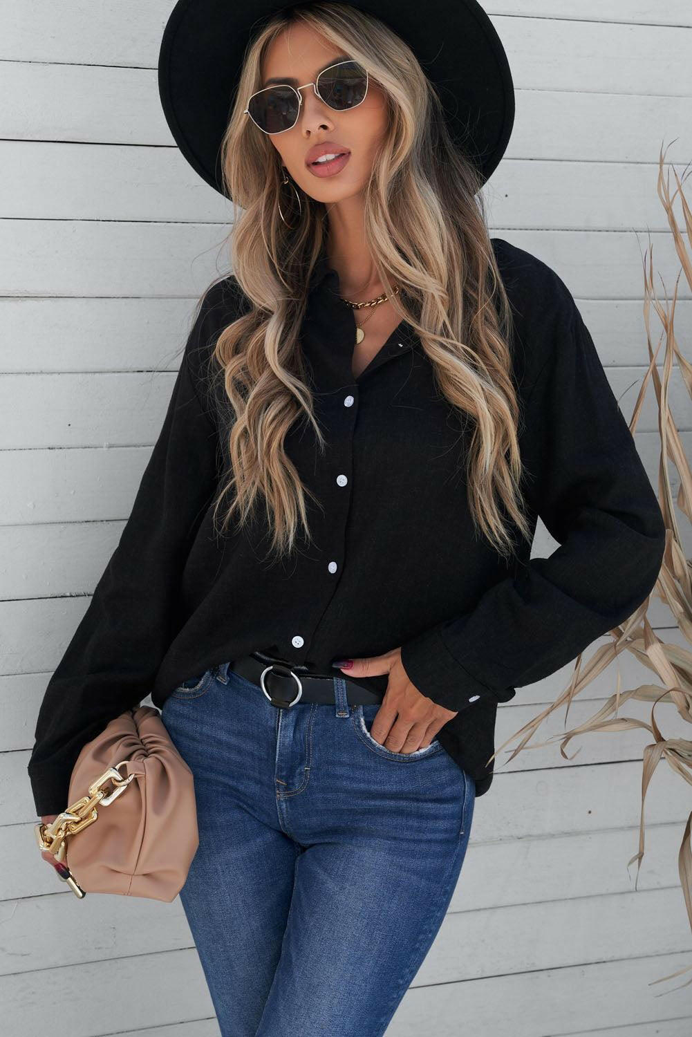 Full Size Button Down Long Sleeve Shirt 