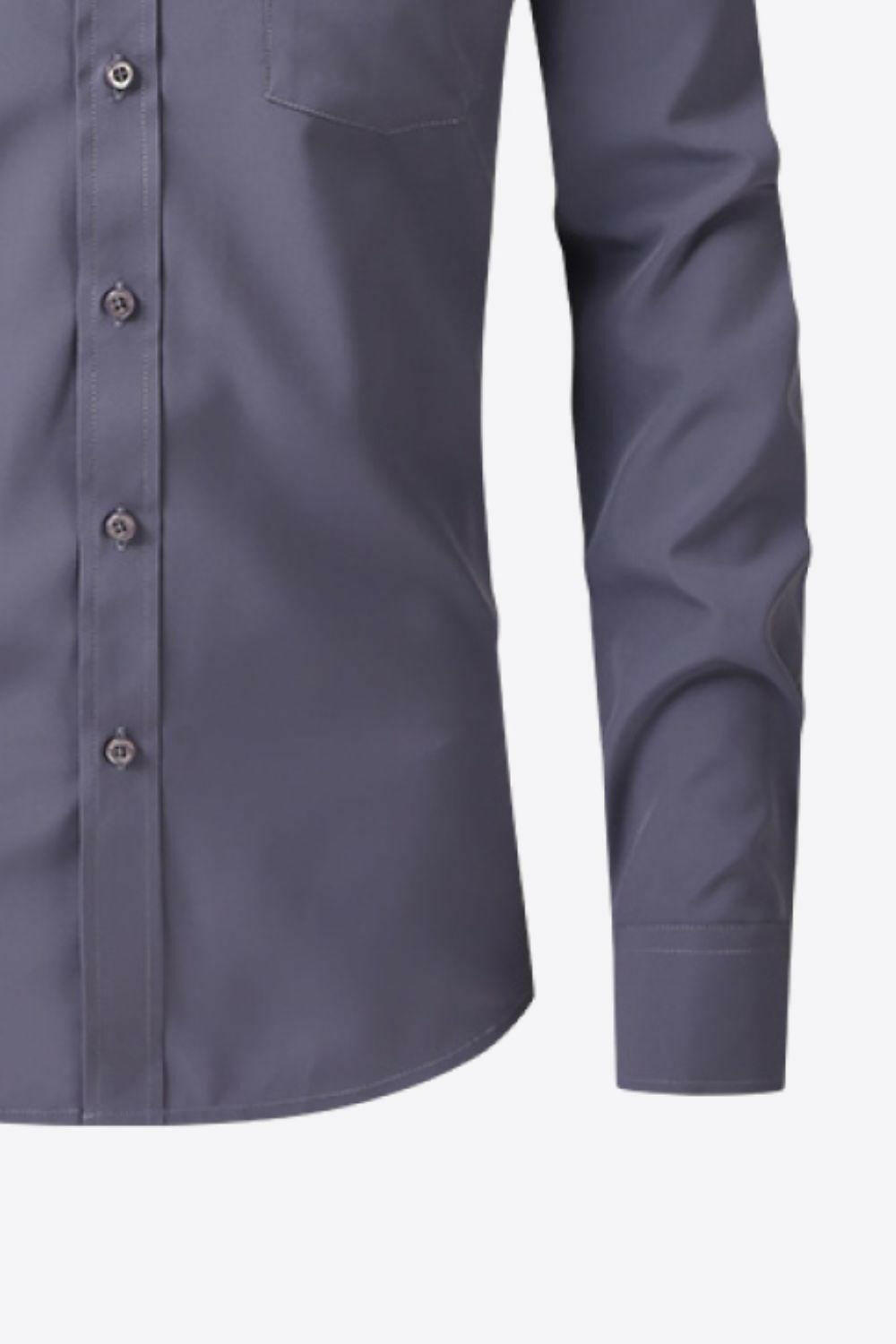 Button-Up Long Sleeve Pocket Collared Shirt 