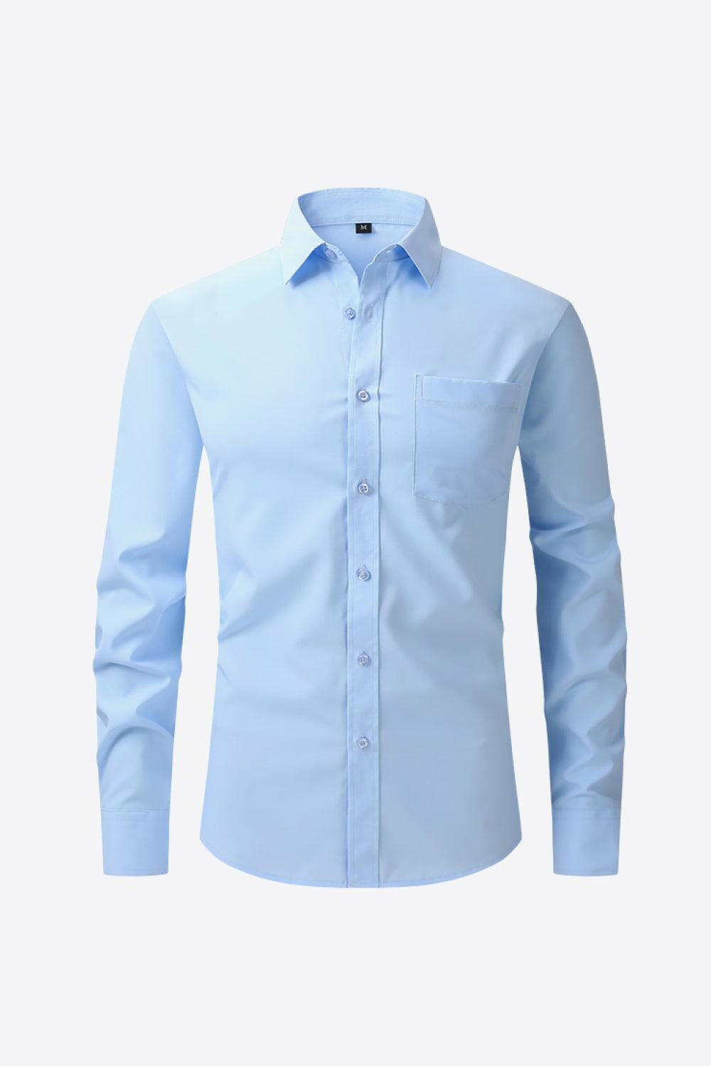 Button-Up Long Sleeve Pocket Collared Shirt 