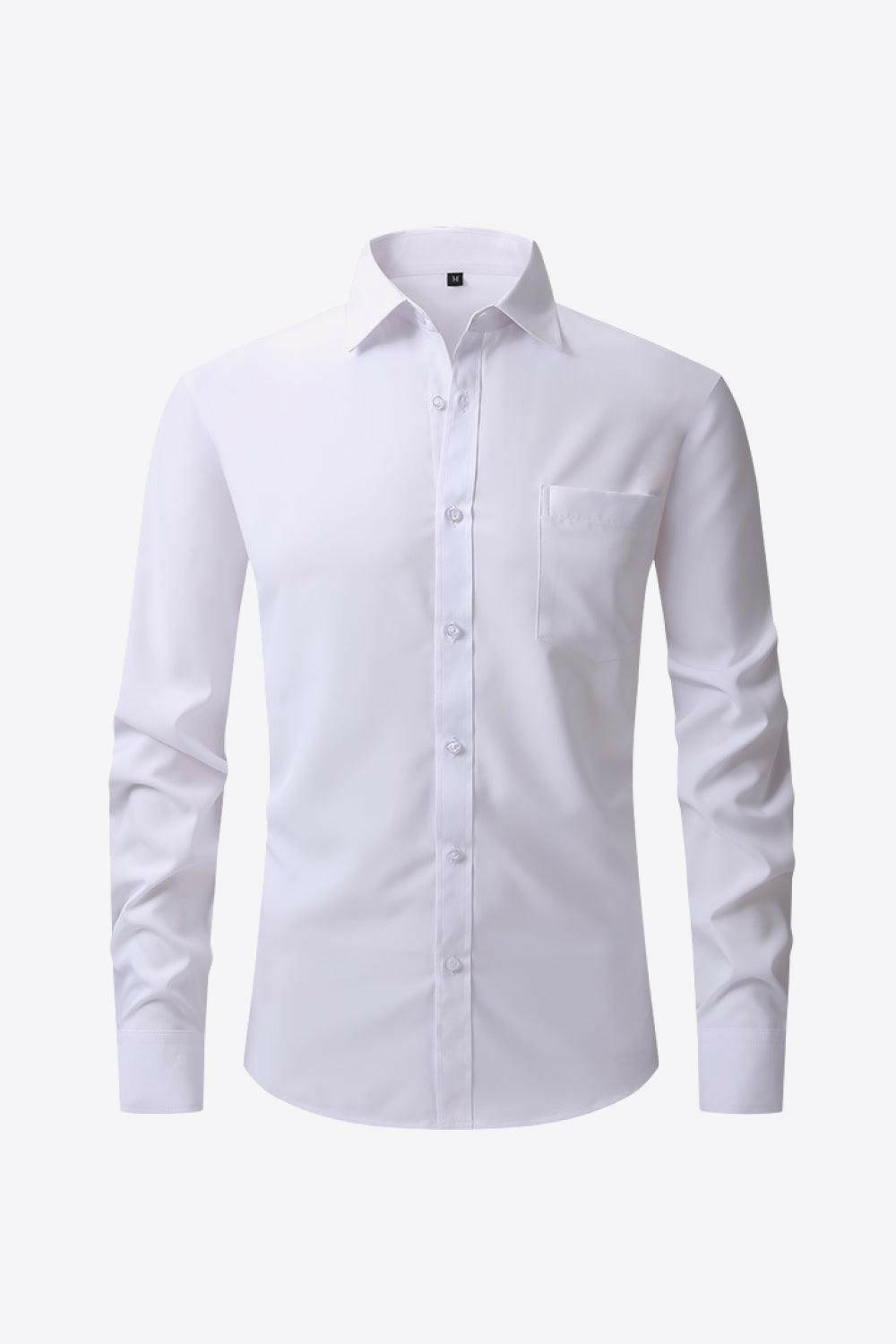 Button-Up Long Sleeve Pocket Collared Shirt 