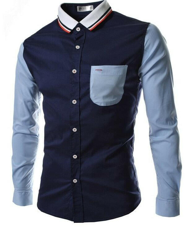 Single Breasted Mens Slim Fit Dress Shirt 