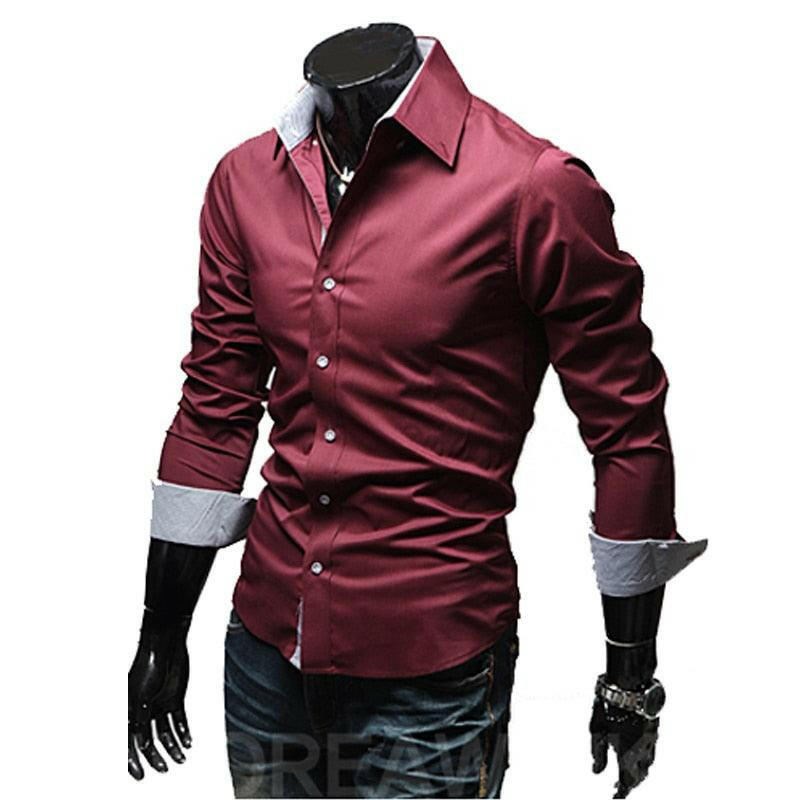 Single Breasted Mens Slim Fit Dress Shirt 