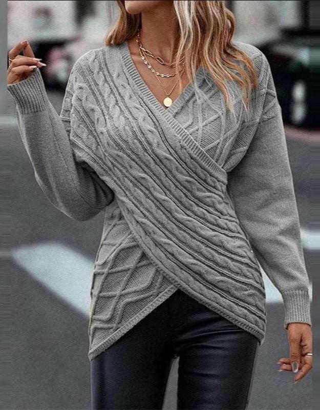 Criss-Cross V Neck Long Sleeve Slim Sweater