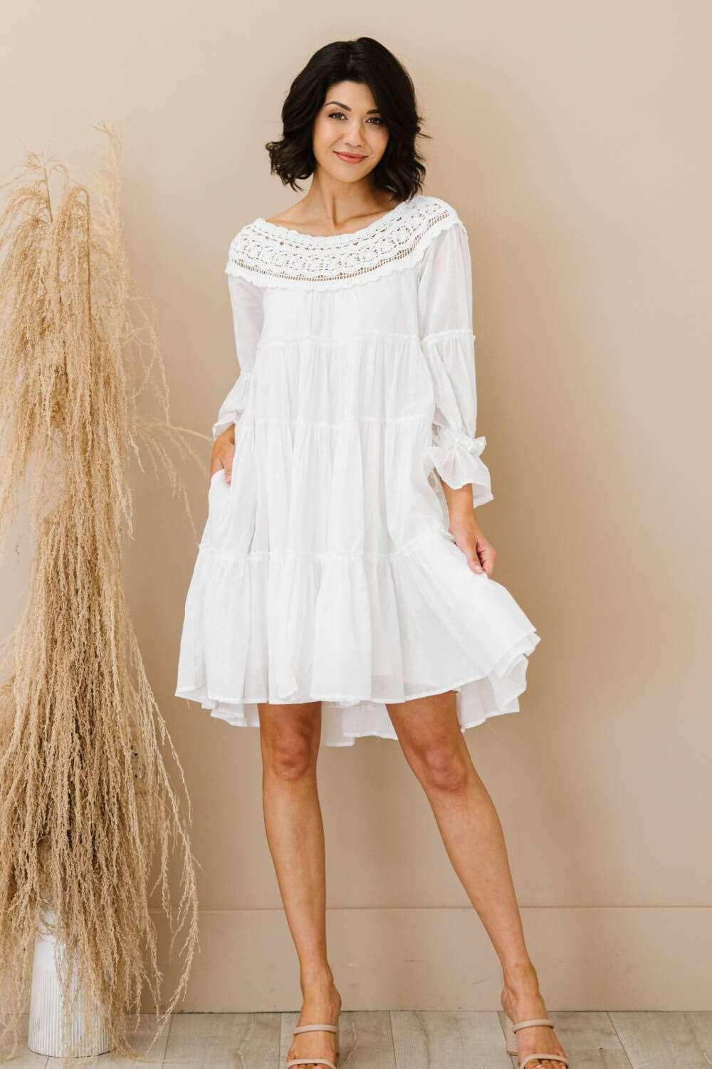 Cotton Tiered Crochet Trim Dress 