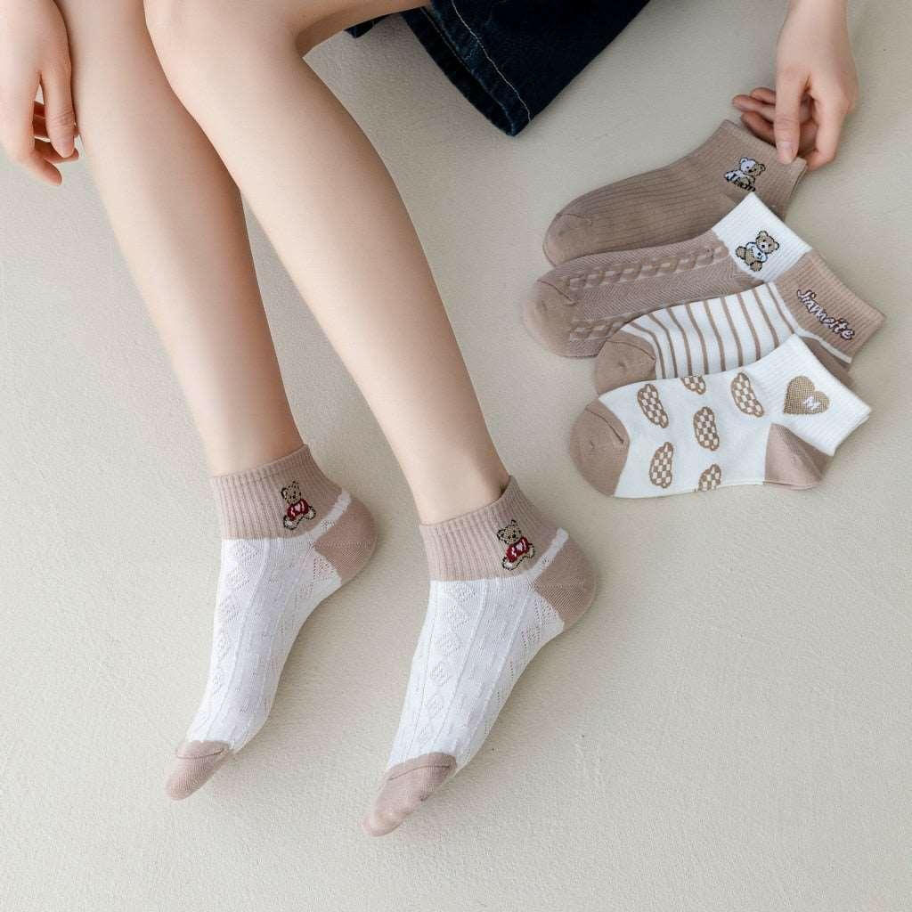 5 Pairs Polyester Cotton Breathable Short Socks 