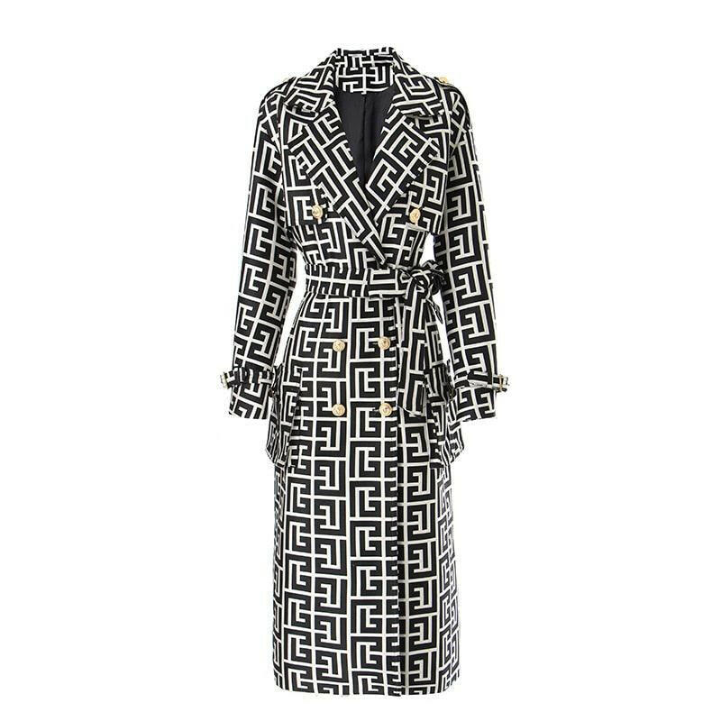 Geometric Pattern Long Trench Coat | On sale | Cotton