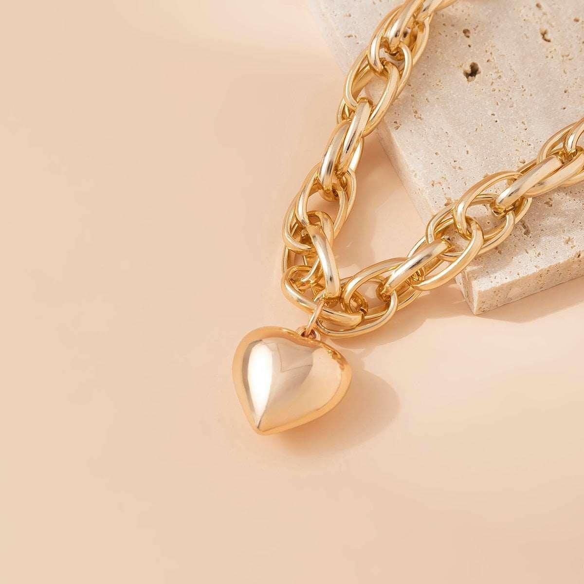 Gold Heart Pendant Necklace 