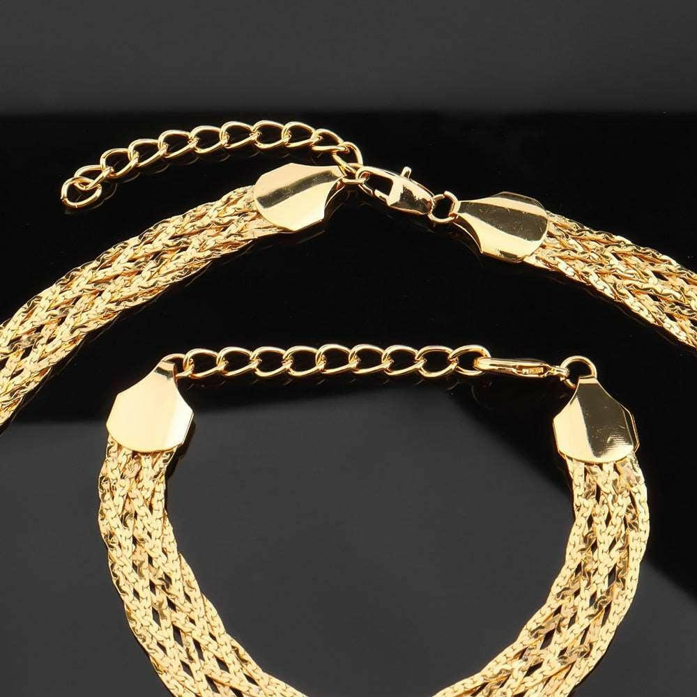 Gold Tres' Bracelet, Necklace and Earrings 