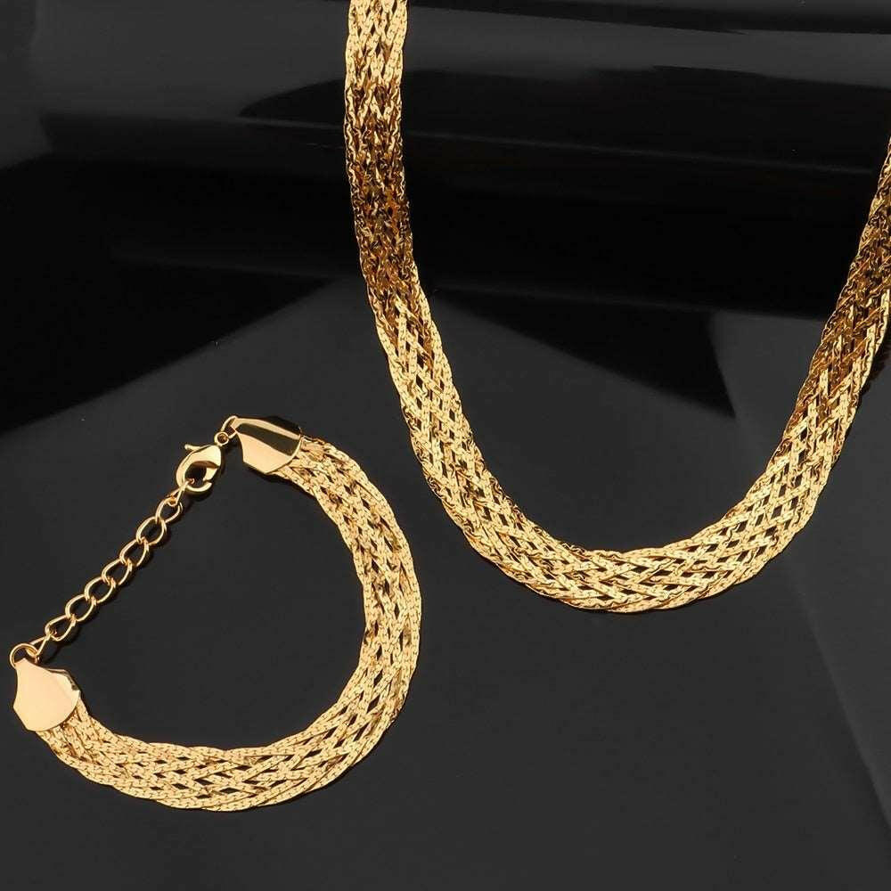 Gold Tres' Bracelet, Necklace and Earrings 