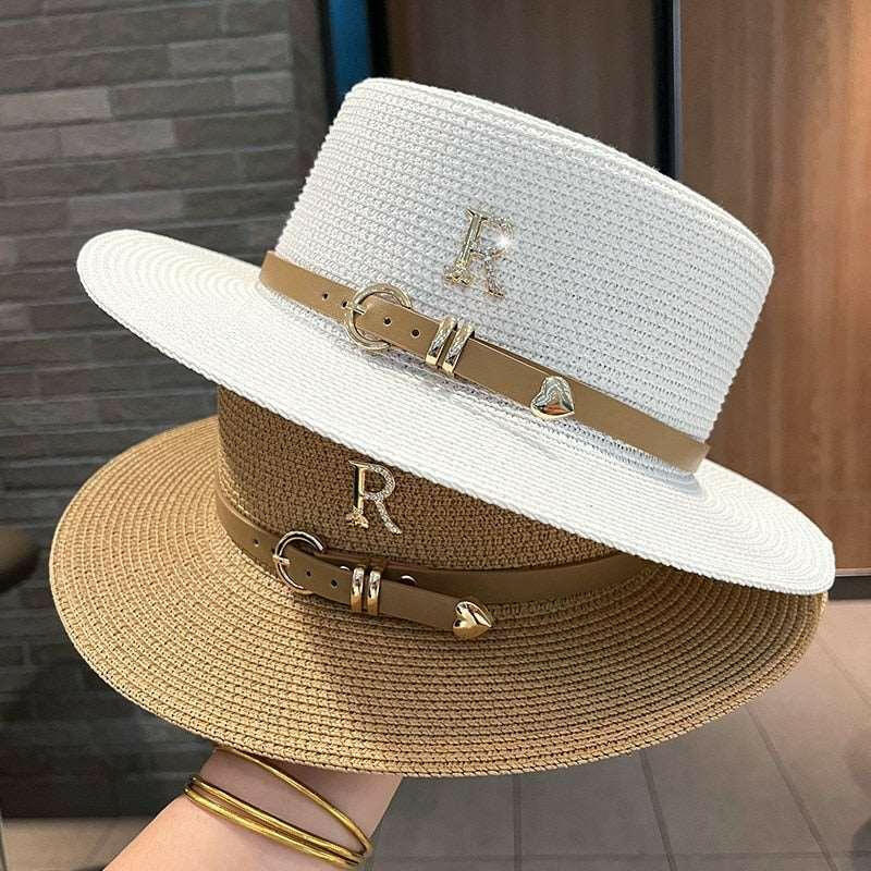 JUST FOR FUN Letter R Buckle Straw Hat 