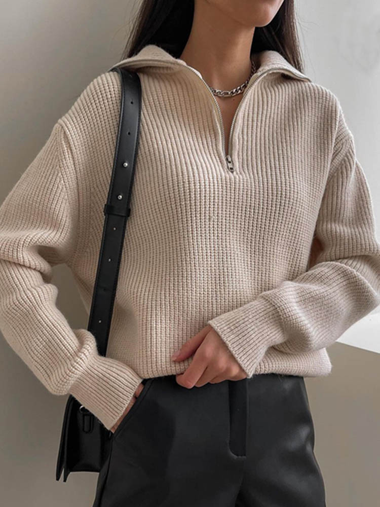 Solid Loose Knitted Long Sleeve Women’s Sweater | On sale |