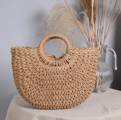 Handmade Halfmoon Shaped Rattan Tote | On sale | Rattan