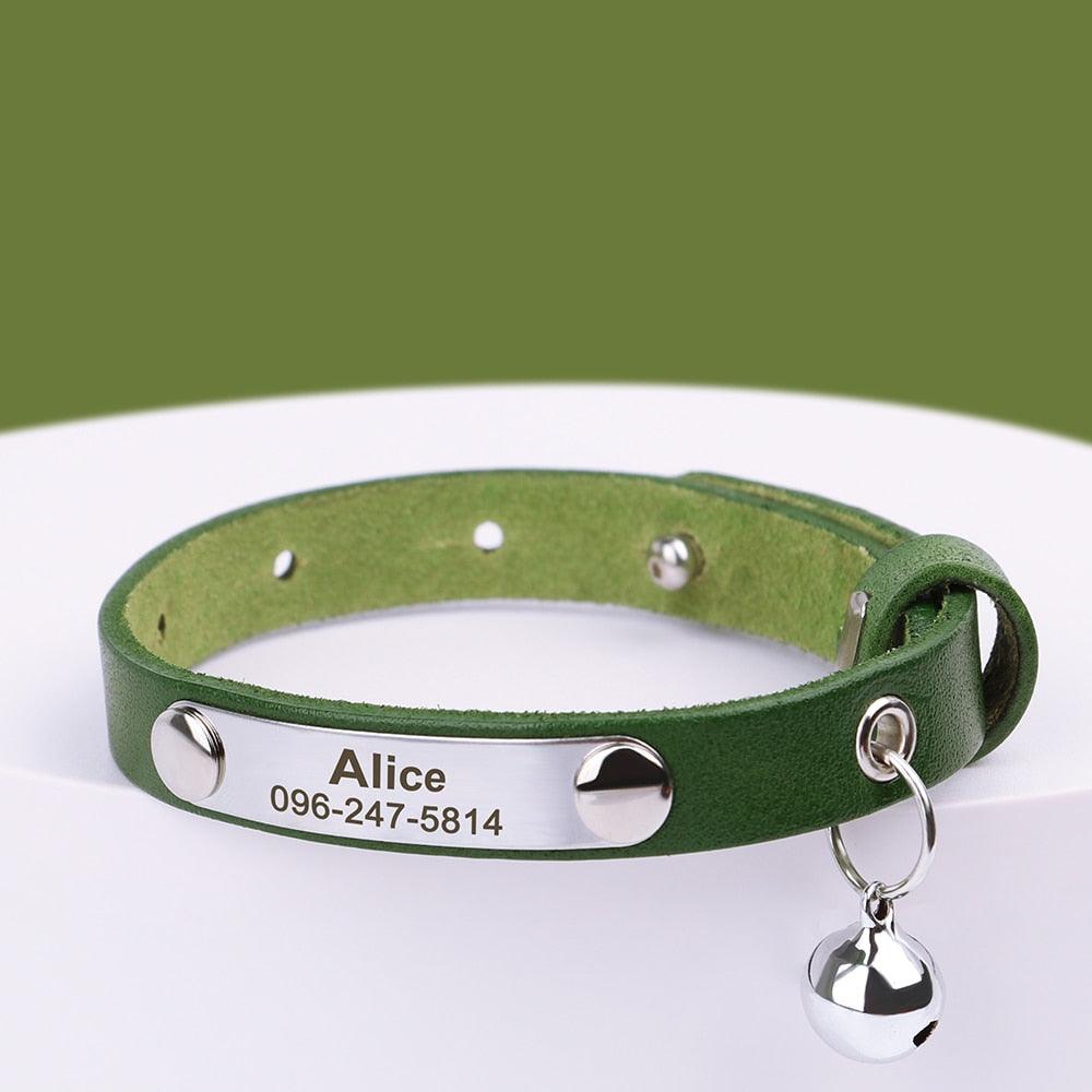 Personalized Cat Collar Adjustable Leather Collar | On sale