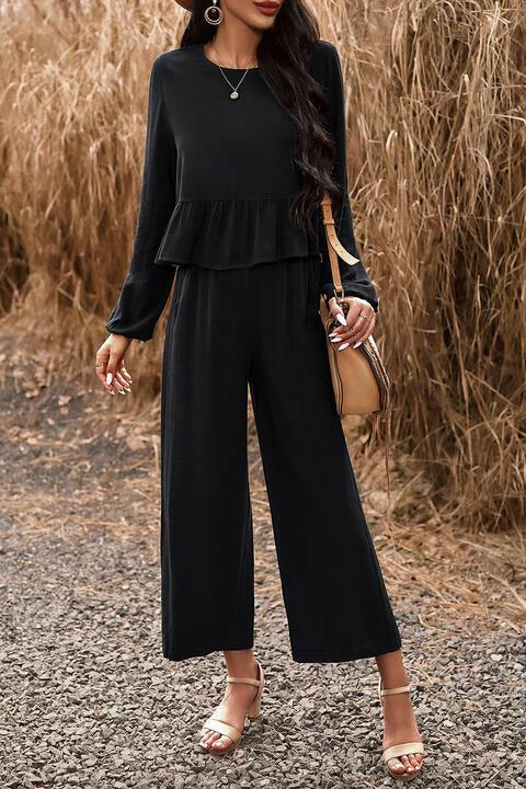 Round Neck Peplum Top and Pants Set