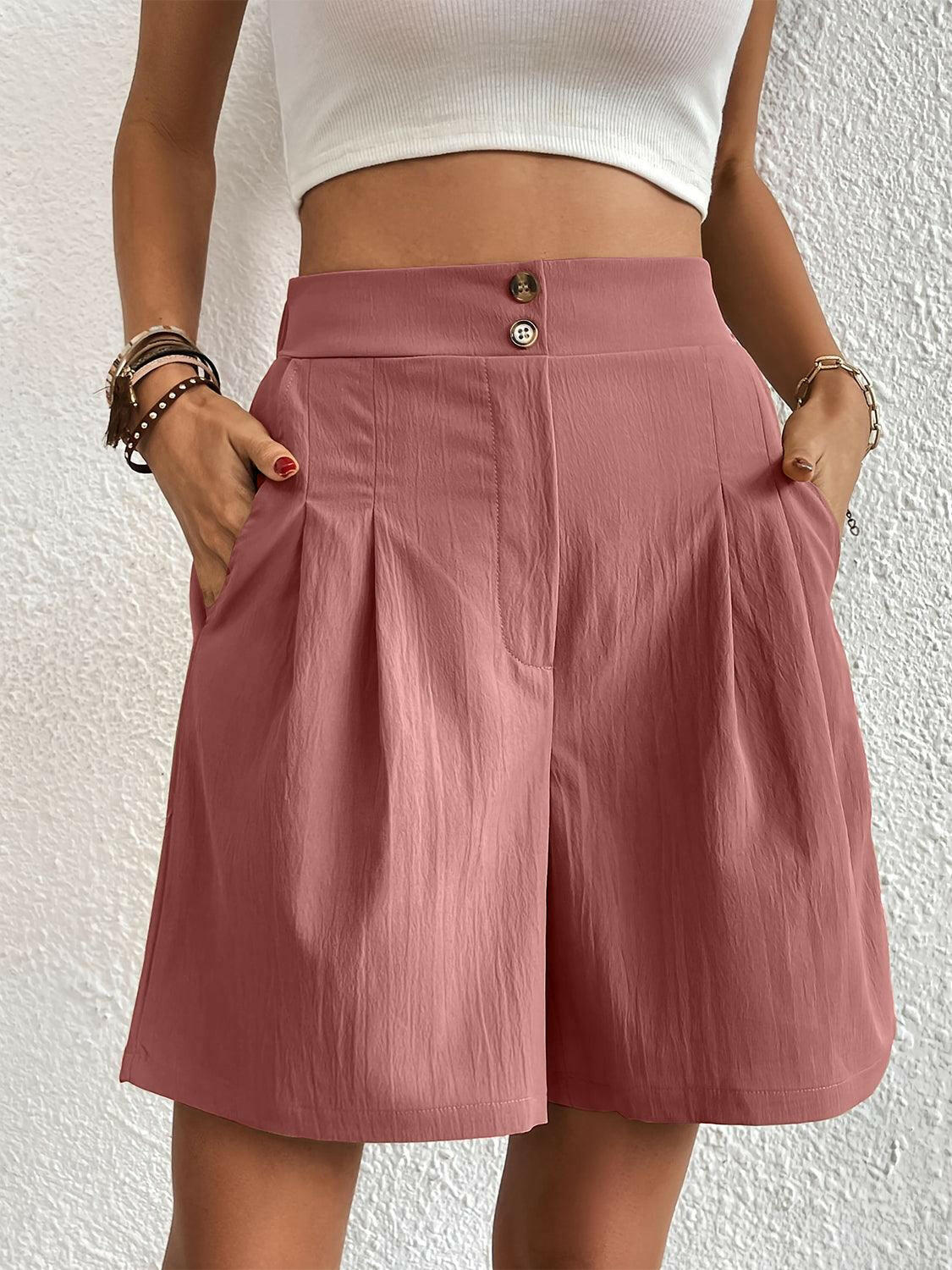 Ruched Polyester Shorts with Elastic Waist