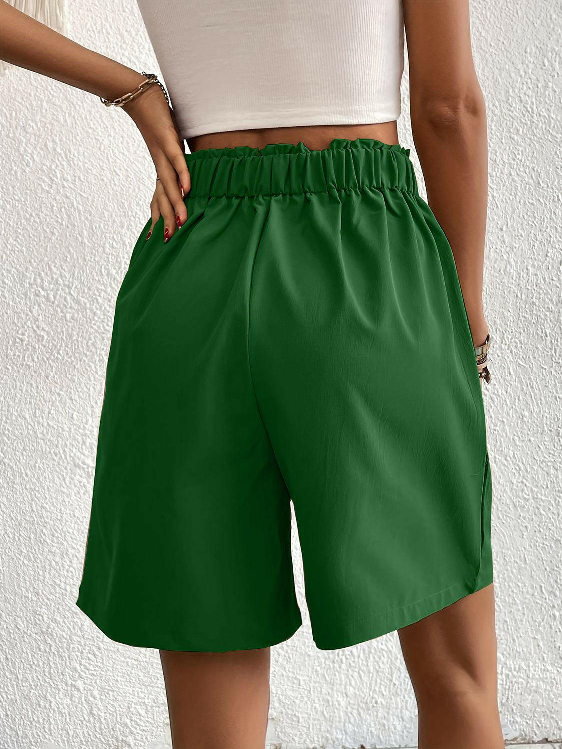 Ruched Polyester Shorts with Elastic Waist