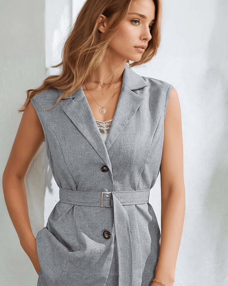 Sleeveless Blazer and Shorts Set with Pockets