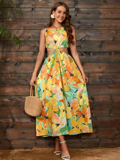 Yellow Floral Sleeveless Dress