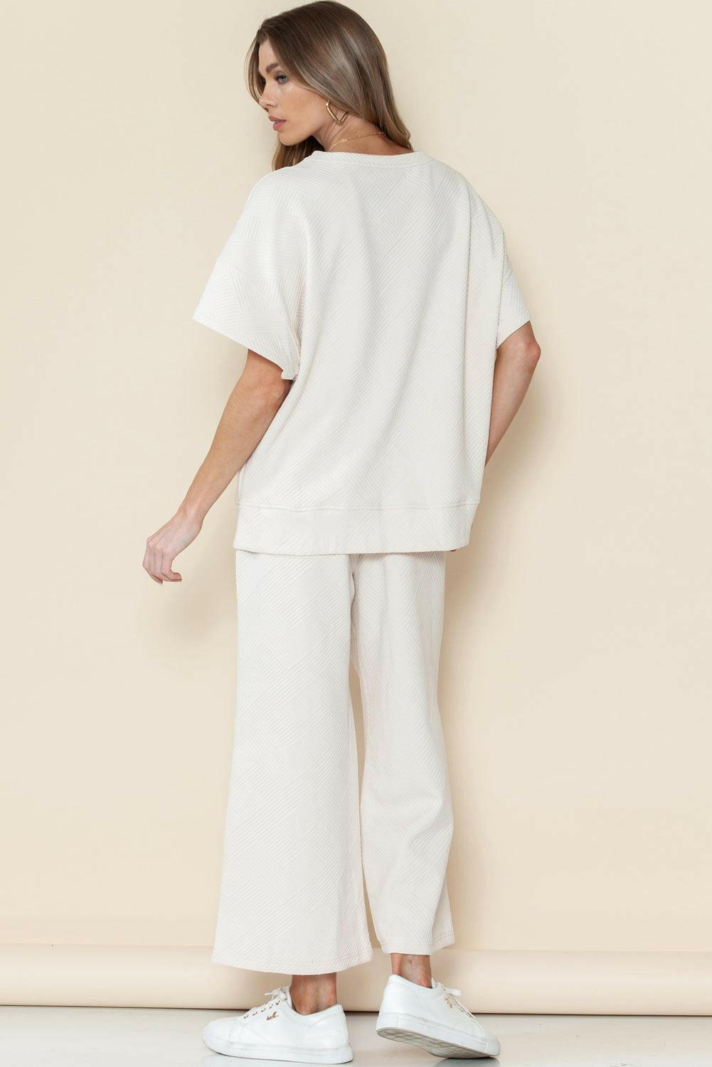 Textured Loose Fit T Shirt and Drawstring Pants Set