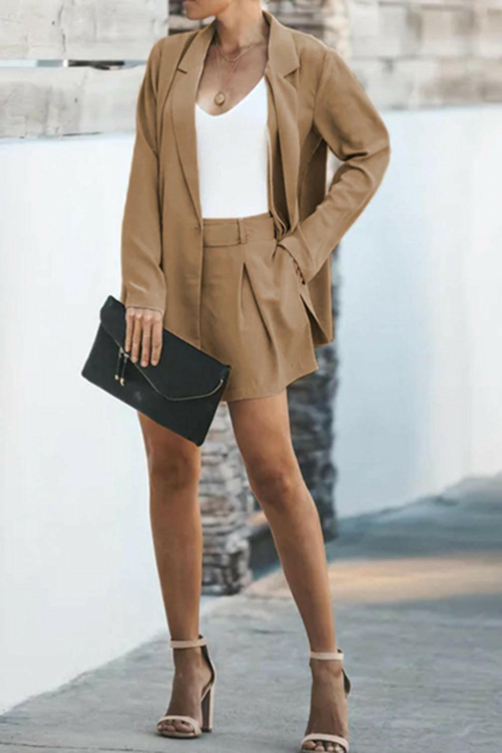 Longline Blazer and Shorts Set with Pockets | On sale | 95%