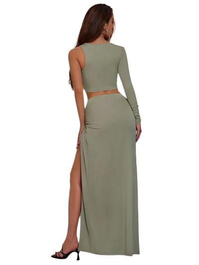 Single Shoulder Top and Split Skirt Set