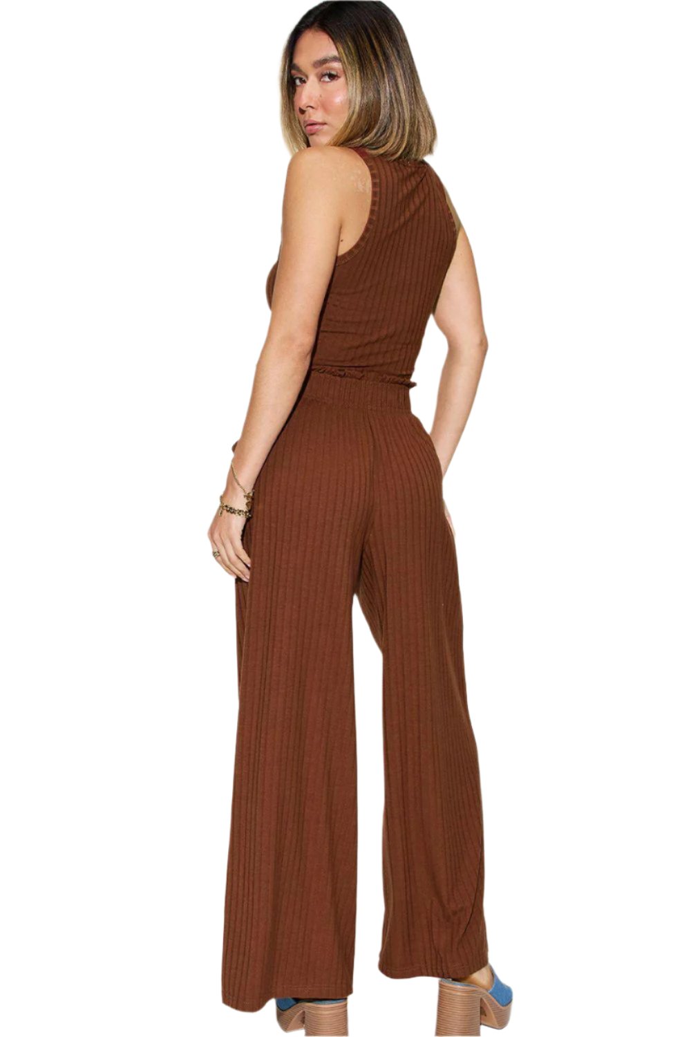 Full Size Ribbed Tank and Wide Leg Pants Set