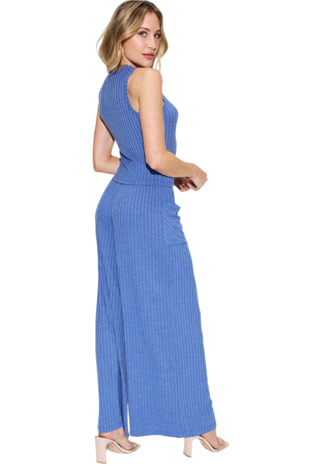 Full Size Ribbed Tank and Wide Leg Pants Set