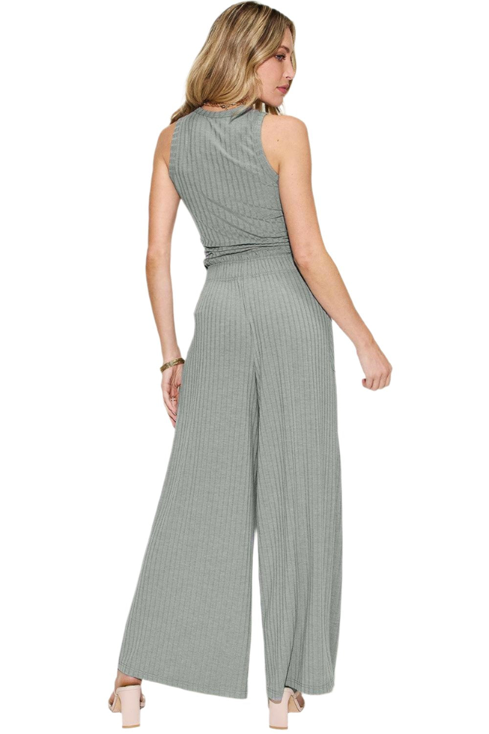 Full Size Ribbed Tank and Wide Leg Pants Set